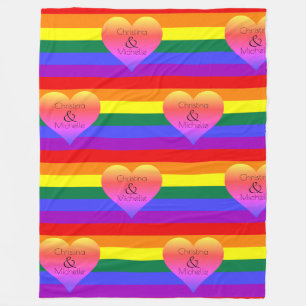 Rainbow Stripes Pride with Hearts & Custom Names Fleece Blanket