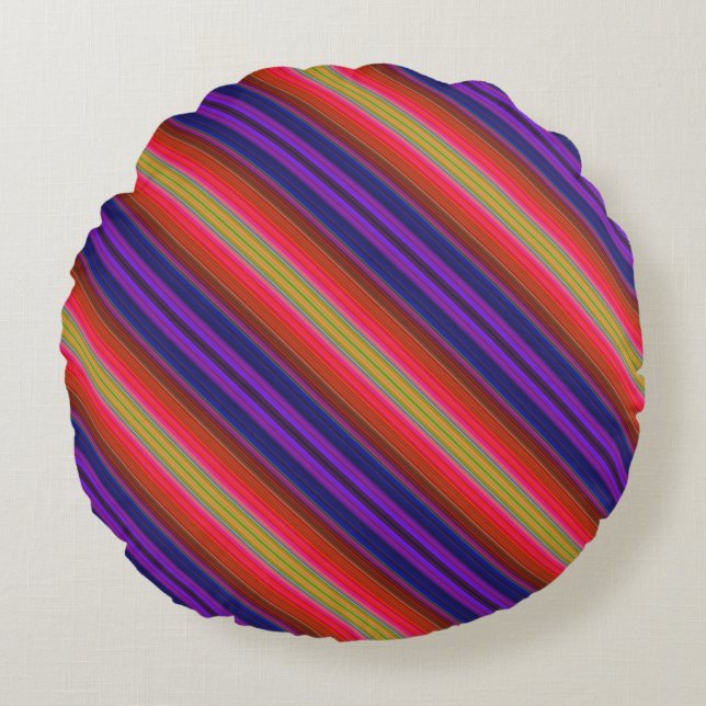 Rainbow Stripes Round Throw Pillow (Front)