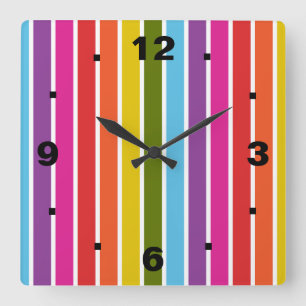 Rainbow Stripes Square Wall Clock
