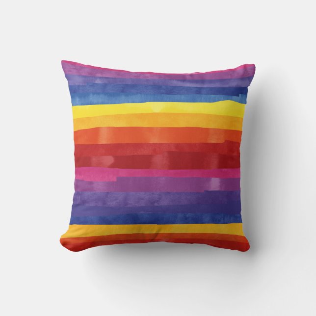 Rainbow Stripes Throw Pillow (Front)