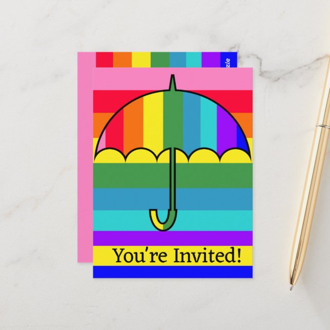 Rainbow Stripes Umbrella Postcard (Front/Back In Situ)