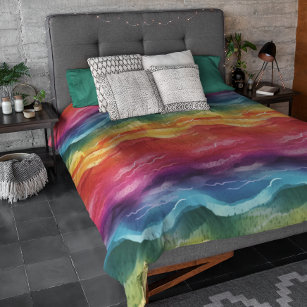 Rainbow Stripes Watercolor Duvet Cover