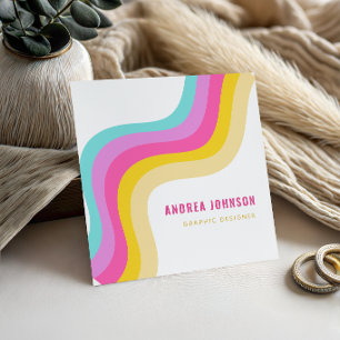 Rainbow Stripes Waves Colourful Minimalist QR Code Square Business Card