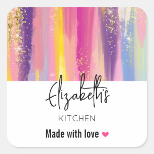 Rainbow Stripes with Faux Gold Glitter Kitchen Square Sticker