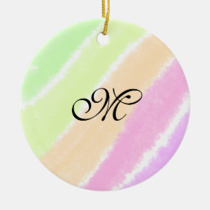 Rainbow stripeswatercolor lines add your monogram ceramic ornament