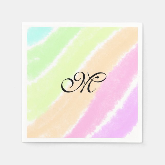 Rainbow stripeswatercolor lines add your monogram  napkin (Front)