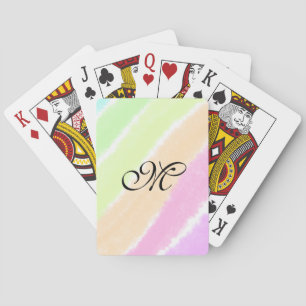 Rainbow stripeswatercolor lines add your monogram playing cards