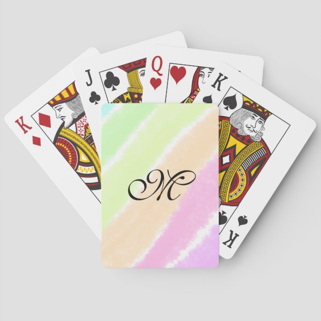 Rainbow stripeswatercolor lines add your monogram  playing cards (Back)