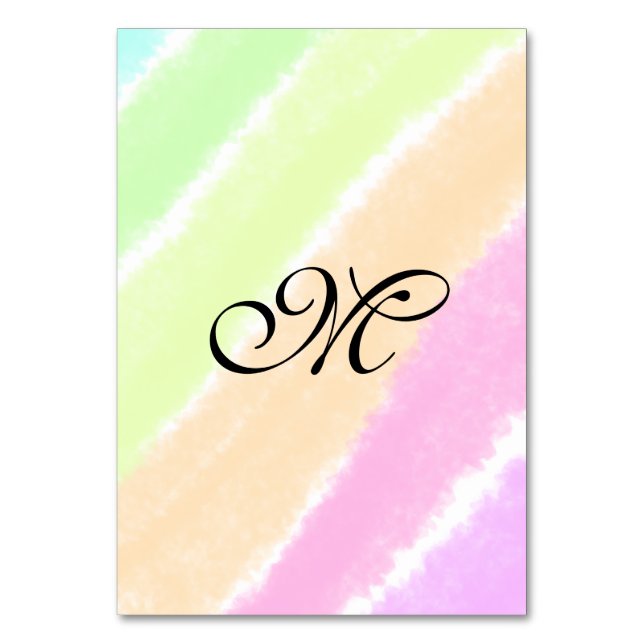 Rainbow stripeswatercolor lines add your monogram  table number (Front)