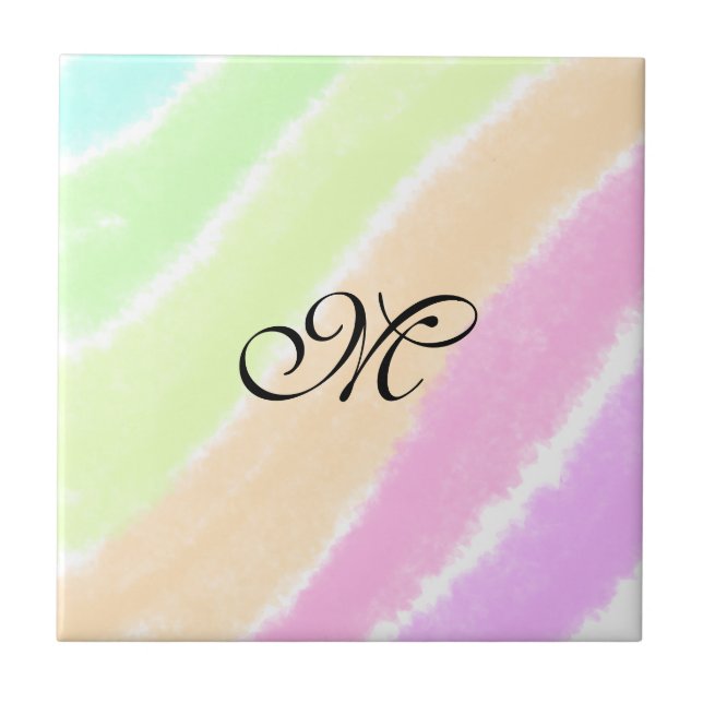 Rainbow stripeswatercolor lines add your monogram  tile (Front)