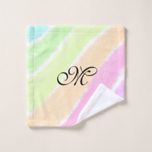 Rainbow stripeswatercolor lines add your monogram wash cloth