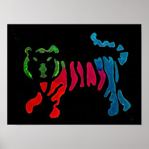 Rainbow stripey tiger art poster