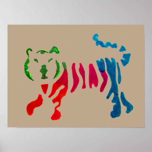 Rainbow stripey tiger art poster (Front)