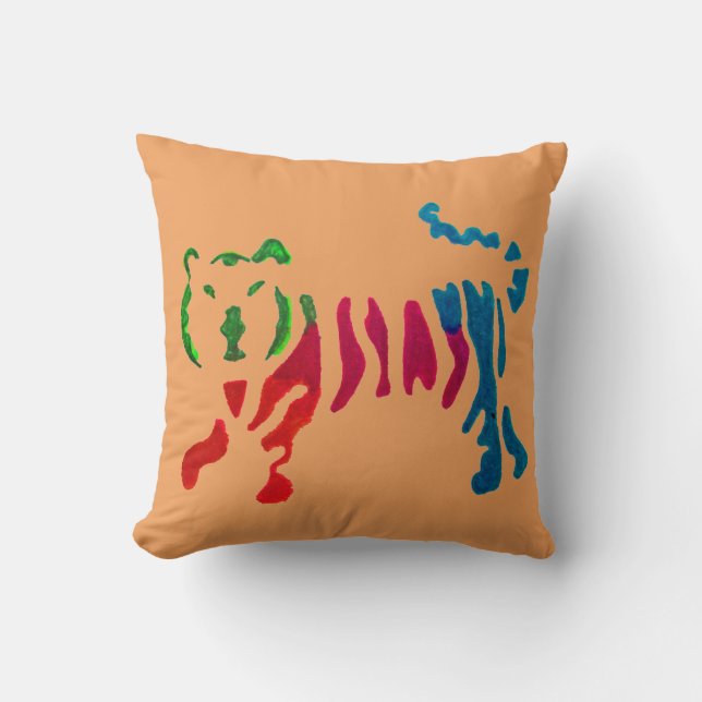 Rainbow stripey tiger art throw pillow (Front)