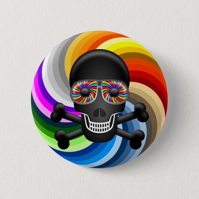 Rainbow Sugar Skull 2 Inch Round Button (Front)