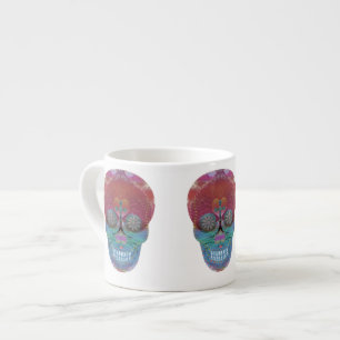 Rainbow sugar skull with tree of life and hearts espresso cup