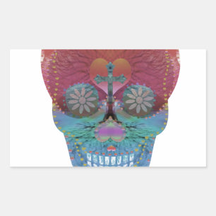 Rainbow sugar skull with tree of life and hearts sticker