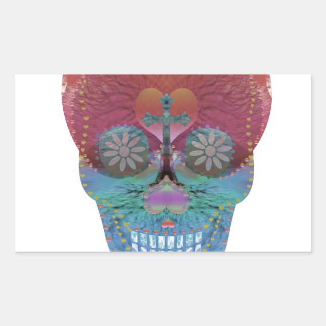 Rainbow sugar skull with tree of life and hearts sticker (Front)