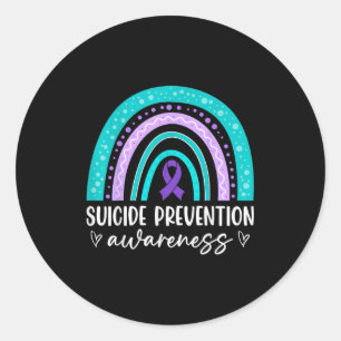 Rainbow Suicide Prevention Awareness Teal & Pu Classic Round Sticker