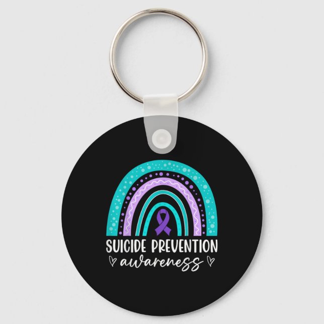 Rainbow Suicide Prevention Awareness Teal Amp Pu  Keychain (Front)
