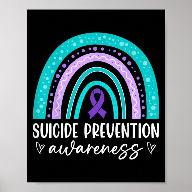Rainbow Suicide Prevention Awareness Teal &amp; Pu Poster (Front)