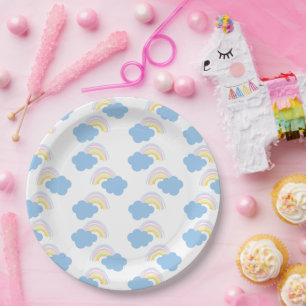 Rainbow Summer Clouds Pastel Scribble Doodle     Paper Plate