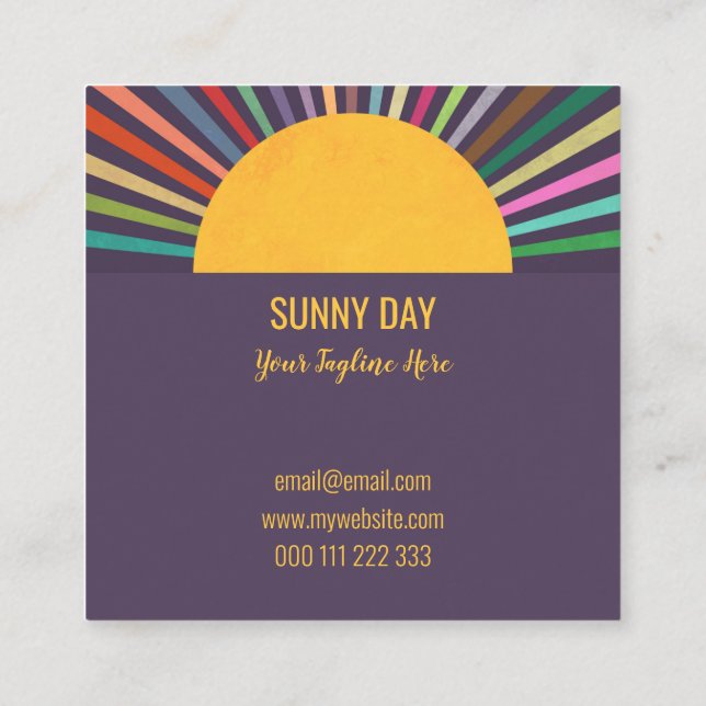 Rainbow Summer Sun Rays Professional Template Square Business Card (Back)