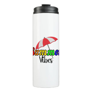 Rainbow Summer Vibes   LGBTQ Pride Beach Umbrella Thermal Tumbler