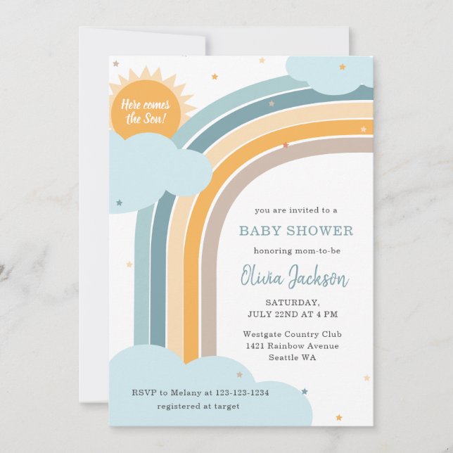 Rainbow, Sun and Clouds Baby shower invitation (Front)