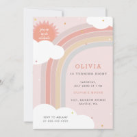 Rainbow, Sun and Clouds Kid's birthday Pink base