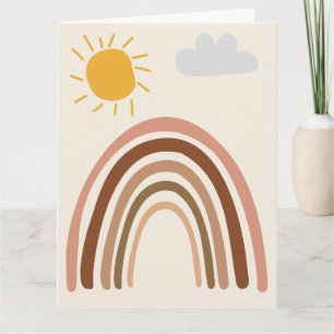 Rainbow Sun Cloud, Kids Drawing, Boho Abstract Art Card