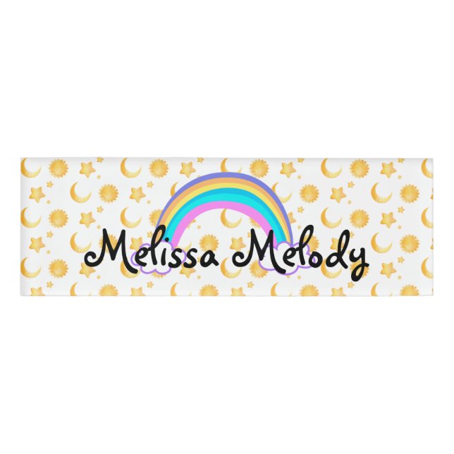 Rainbow Sun Moon Star Pattern Name Tag (Front)
