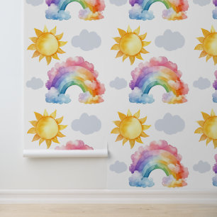Rainbow Sun SKy Pattern Wallpaper