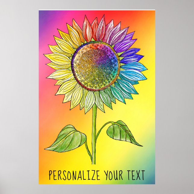 Rainbow Sunflower Art Colourful Summer Floral Prid Poster (Front)