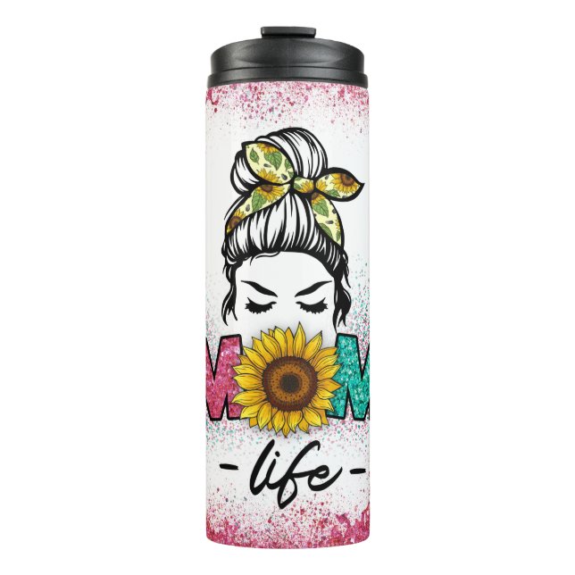 Rainbow Sunflower Leopard  Mom's Life Thermal Tumbler (Front)