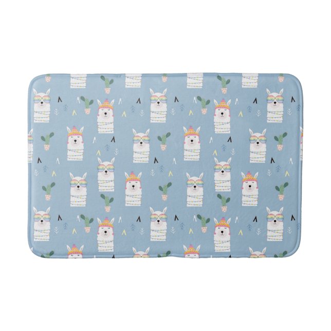 Rainbow Sunglasses Llama Pattern Bath Mat (Front)