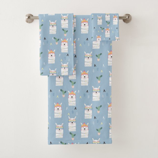 Rainbow Sunglasses Llama Pattern Bath Towel Set (Insitu)