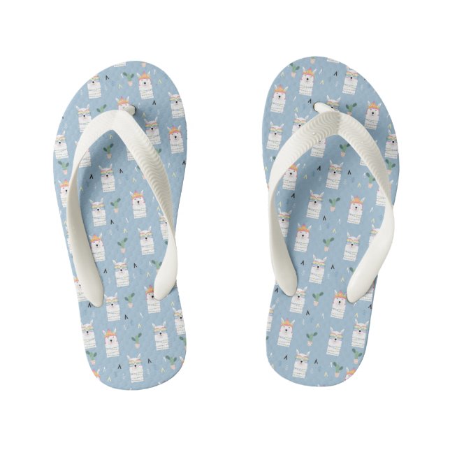 Rainbow Sunglasses Llama Pattern Kid's Flip Flops (Footbed)