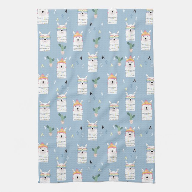 Rainbow Sunglasses Llama Pattern Kitchen Towel (Vertical)