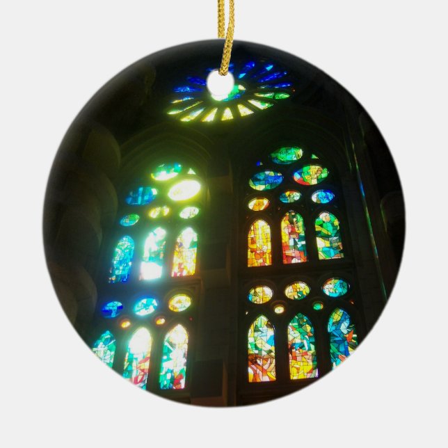 Rainbow Sunlight Stained Glass Ceramic Ornament (Front)