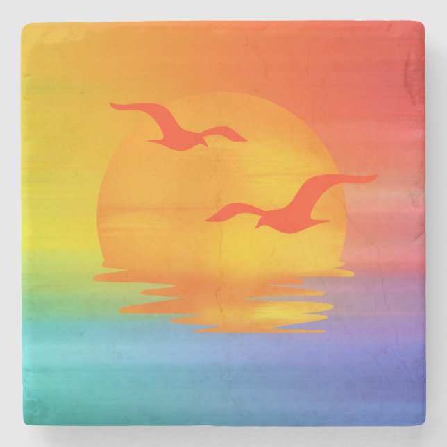Rainbow Sunrise Tote Stone Coaster (Front)
