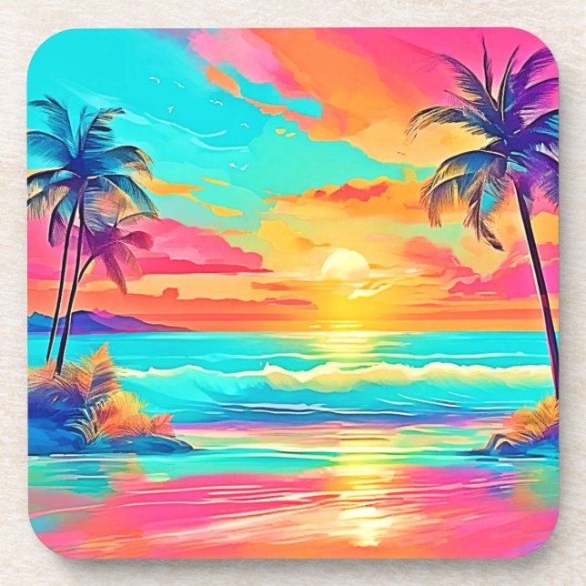 Rainbow Sunset Beach Coaster (Front)