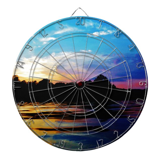 Rainbow sunset on mountain Lake Dartboard (Front)