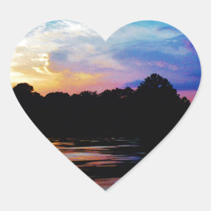 Rainbow sunset on mountain Lake Heart Sticker