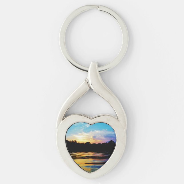 Rainbow sunset on mountain Lake Keychain (Front)