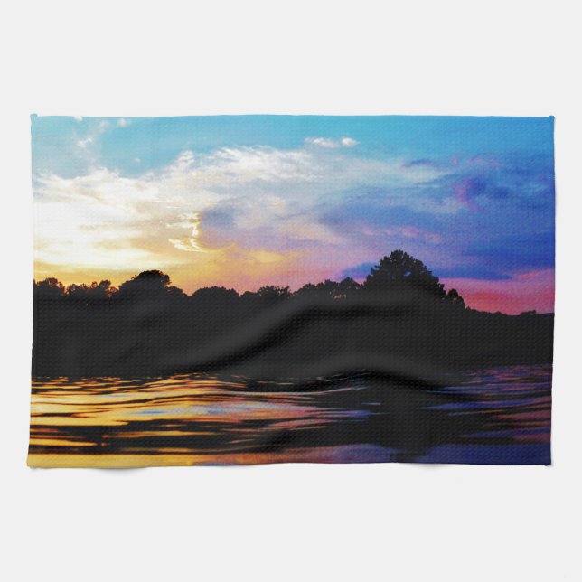Rainbow sunset on mountain Lake Kitchen Towel (Horizontal)