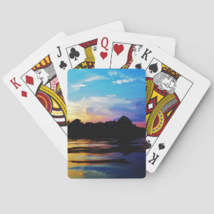Rainbow sunset on mountain Lake Playing Cards