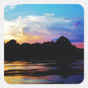Rainbow sunset on mountain Lake Square Sticker