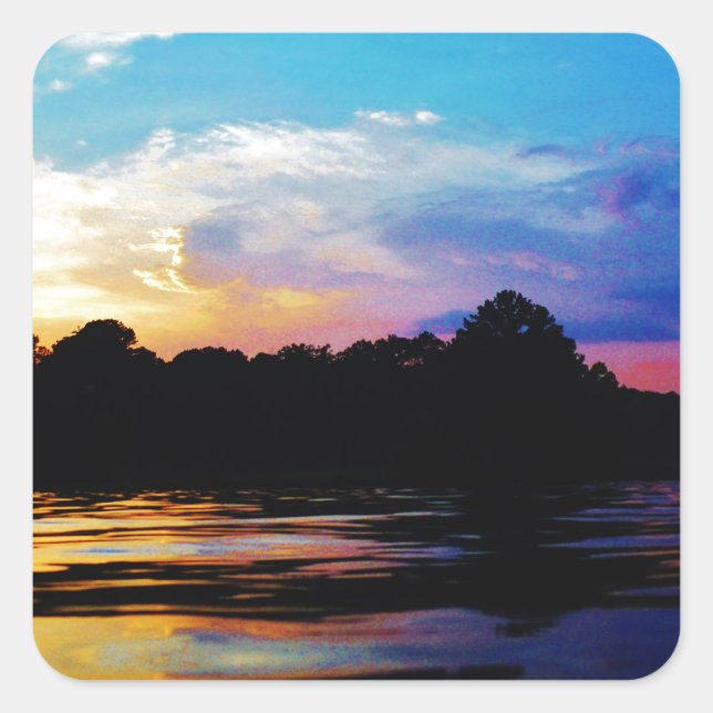Rainbow sunset on mountain Lake Square Sticker (Front)