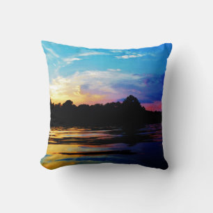 Rainbow Sunset on mountain Lake Throw Pillow